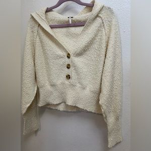 Free People Cropped Hoodie Found my Friend Pullover Cream Size Small